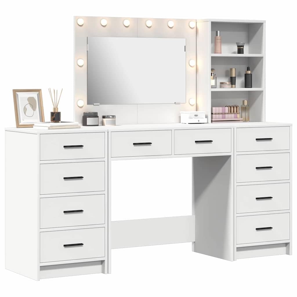 Tocador de tocador cosmético con espejo de maquillaje, iluminación de cajón y almacenamiento, espacio de almacenamiento LED para dormitorio, vestidor, habitación de niña, madera moderna
