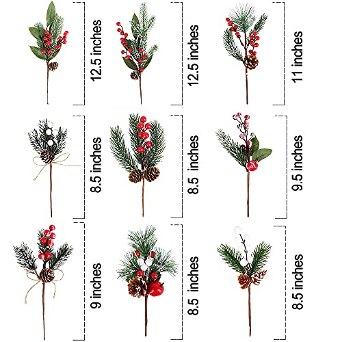 QJUZO-Christmas-Pine-Cone-Picks-Decorations-18-Pack-Artificial-Christmas-Picks-and-Sprays-Red-Berry-Stem-Branches-with-Holly-Leaves-for-Xmas-Tree-Christmas-Wreath-Winter-Holiday-Wedding-Dcor