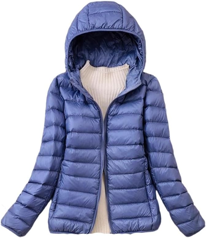 Women’s Packable Down Jacket Hooded Lightweight Short Warm Fashion Spring Autumn Casual Coat