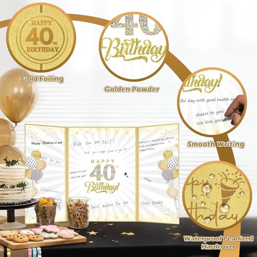 Decoración dorada para fiesta de cumpleaños con libro de visitas 40 años 5