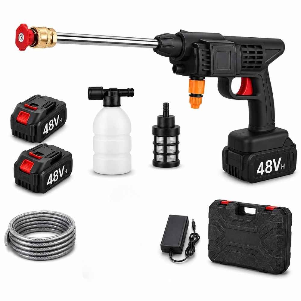KRESHU Cordless 48V Electric High Pressure Car Washer Machine Accessories Portable Power ABS Material Multi-Function 3 in 1 Nozzle 5M Pipe for Washing Cars/Watering Flowers/Cleaning Floors (1-pcs)-image-41