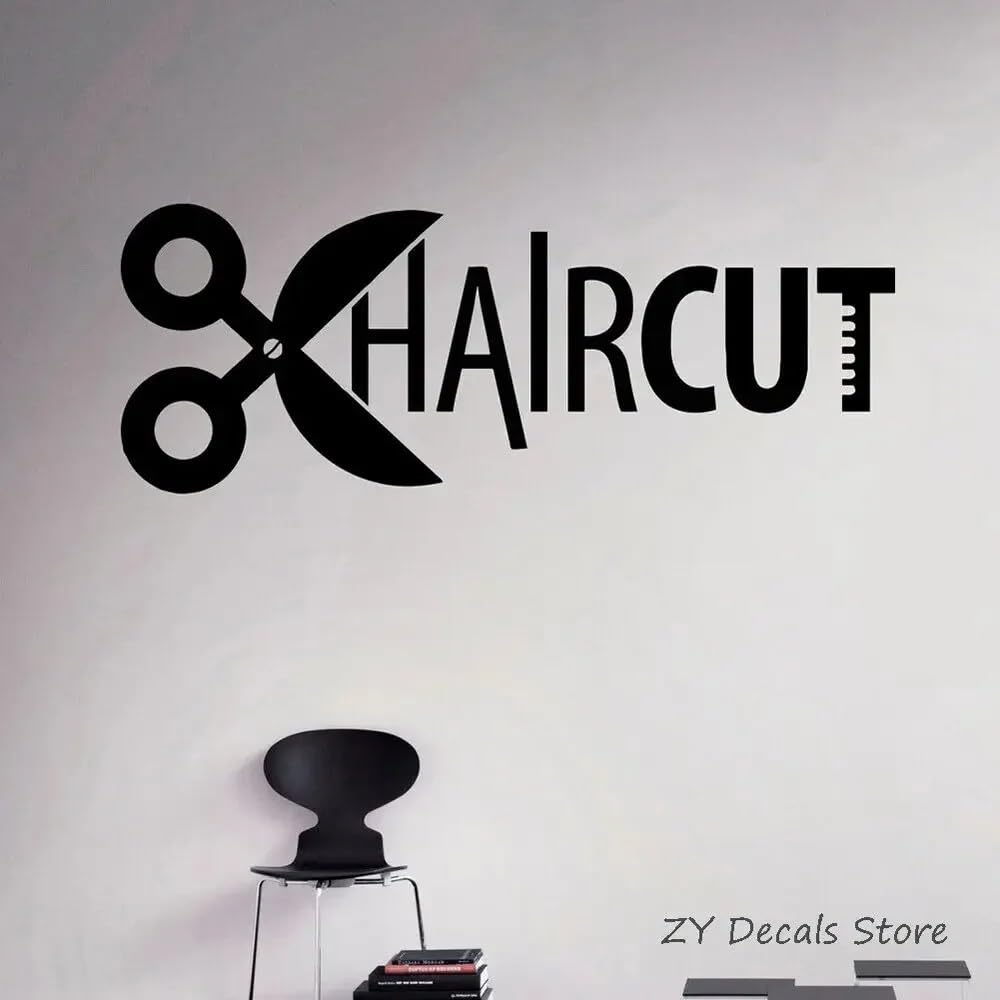 Haircut Vinyl Decal Hairdressing Salon Wall Sticker Hairstyles Home Interior Decor Art Murals Window Stickers Scissors 79X30 Cm
