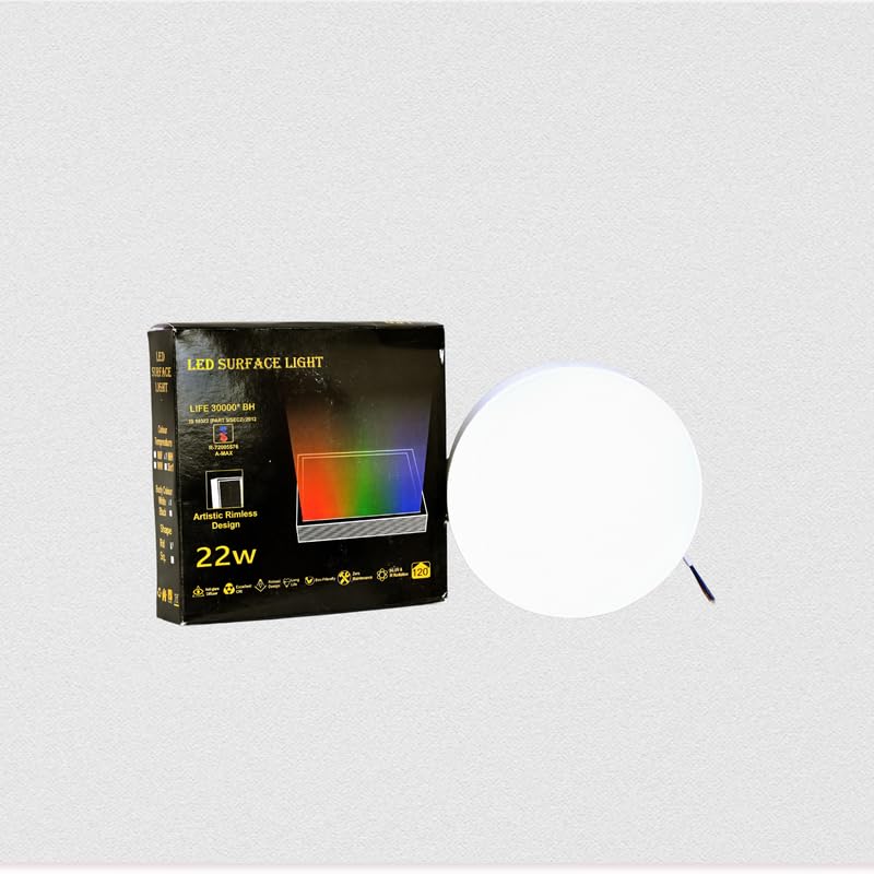 22W Rimless Round LED PVC Surface Panel Light | Elegant Rimless Design for Wider Spread of Light for Home, Office & Shop Lighting