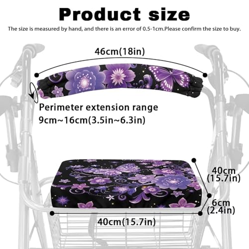 Image of Soft Rollator Walker Seat and Backrest Covers Flowers and Butterflies Rollator Accessories Adjustable Walkers Seat Covers for Ladies