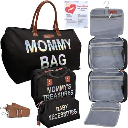 Image of VONQA Mommy Bag for Hospital, Labor and Delivery - Extra Large Diaper Tote Bag for Maternity, Pregnancy and Overnight Essentials for Mom - Women Travel Weekender Bag with Baby Organizer & Toiletry Bag