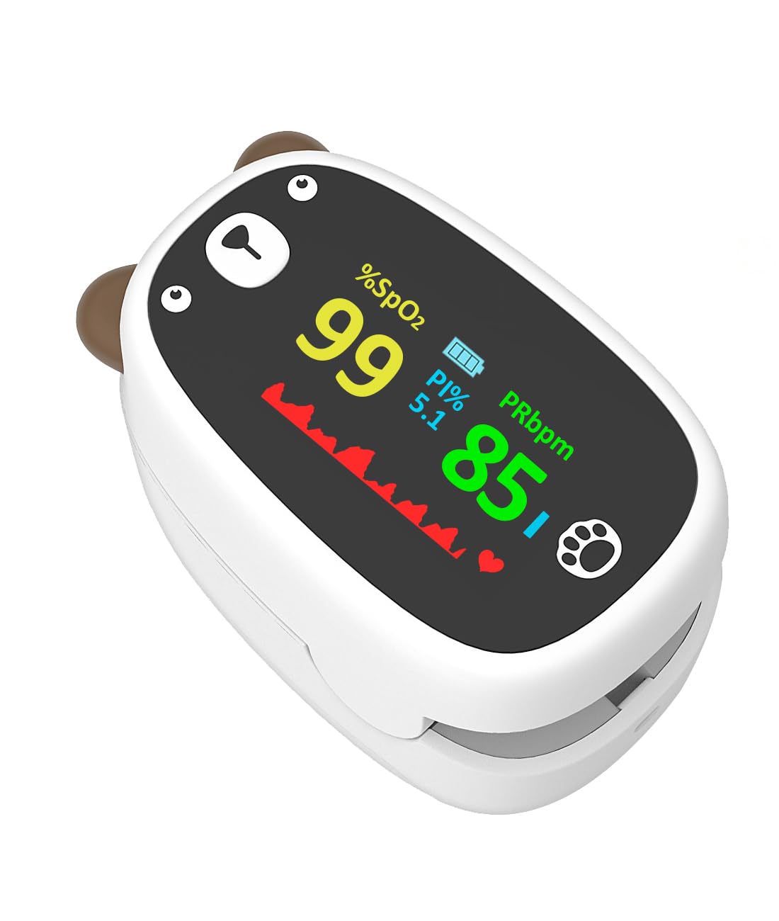 Pulse Oximeter, Small Oximeter for Kids, Fingertip Oxygen Monitor, Blood Oxygen Saturation, Pulse Rate Monitor, Cute Cartoon Design, Batteries Included