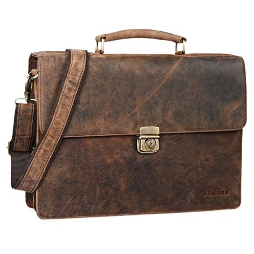 STILORD 'Robert' clásico Maletín Compartimento para el portátil de 15,6 Pulgadas de Piel Hombres Mujeres Business Bag Piel, Color:Sepia - marrón