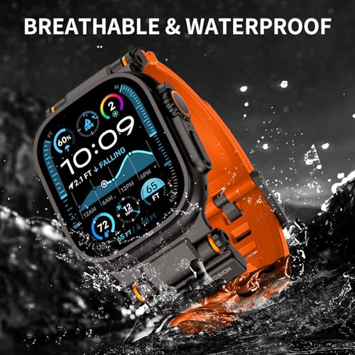 Image of FOAMUNOC Rugged Band Compatible with Apple Watch Ultra 3 /2 /1 Band 49mm /46mm /45mm /44mm /42mm, Metal Connector with Silicone Strap for iWatch Ultra Series 11 /10 /9 /8 /7 /6 /SE3 /SE2 /SE /5 /4 /3 /2 /1, Orange /Black