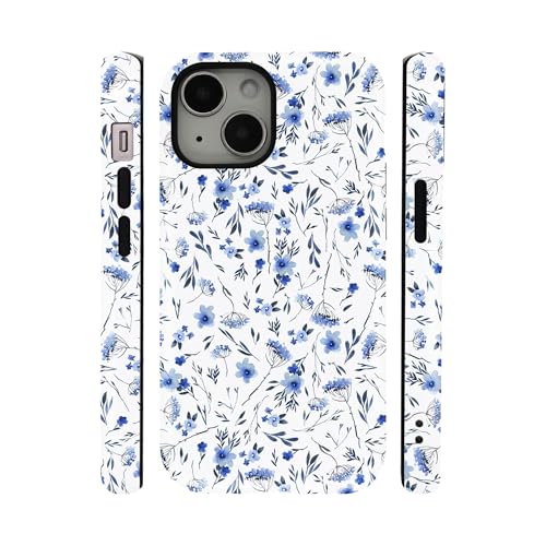 qizjio Cute Floral Phone Case for iPhone 12 Mini/13 Mini, Aesthetic Blue Flower Cover for Teen Girls Women Kids
