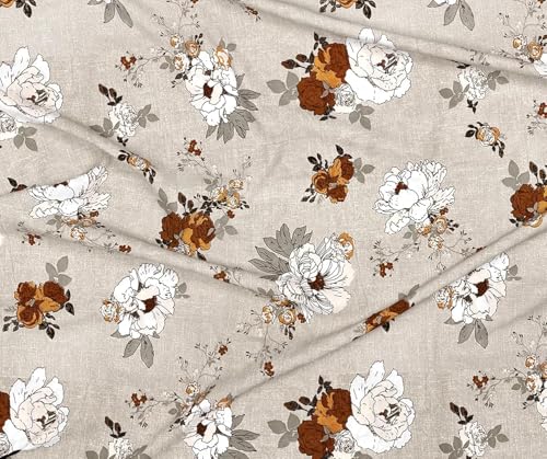 Image of HOMEKART Premium Cotton Elastic Fitted Bedsheets with 2 King Size Pillow Covers Double Bed with All Around Elastic Supersoft Size - 72 x 78 +10 inches Flower Print Brown and Beige 200 tc - 220 tc