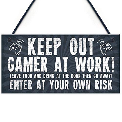 Tarfy Funny Keep out Gamer At Work Man Cave Dad For Men Placa de Madera Colgante de Pared Arte Decorativo para el hogar casa Bar café té Barbacoa Tienda