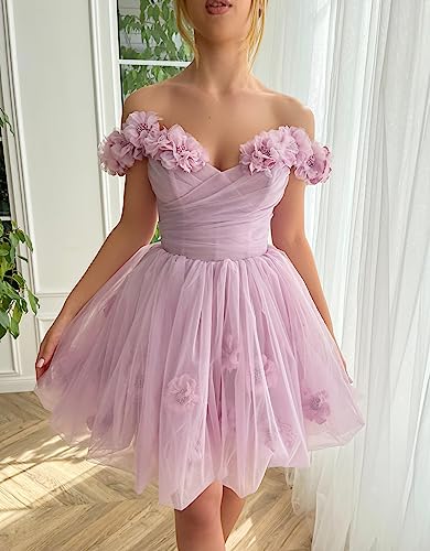 Off The Shoulder Tulle Short Homecoming Dresses for Teens Flowers A Line Cocktail Party Gowns3