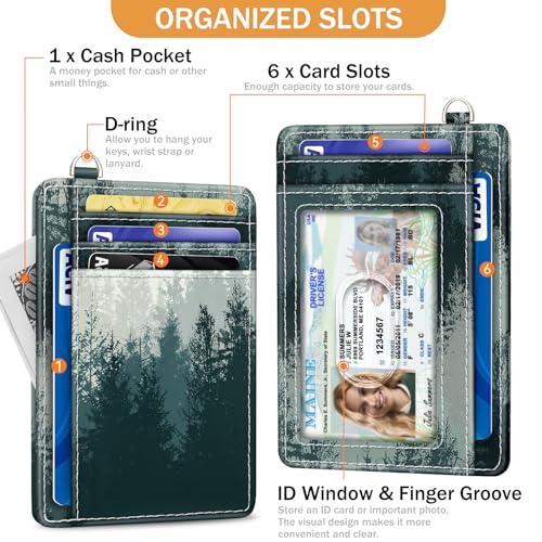 Image of Yonlevres Forest Credit Card Holder Slim RFID Wallet Women Small Travel | Front Pocket, Handy, RFID Blocking, Woman Girls Ladies Gifts, D-ring for Keychain,Thin Mini Card Case, ID Window, PU Leather