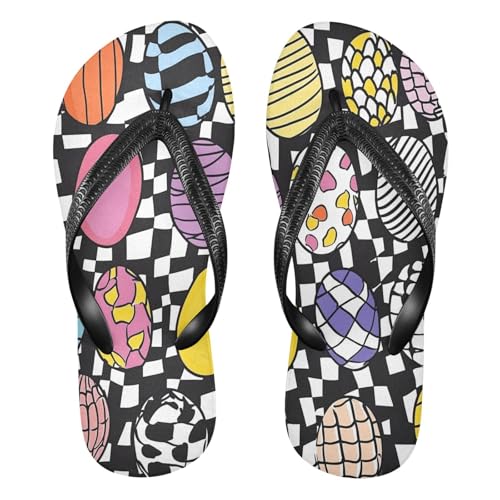 CEBUGI Unisex Flip Flop -Flat Sandal -NonSlip Couple Slippers -Natural Rubber Foam Soles Ultimate Comfort and Durability for Indoor Outdoor|Colorful Easter Eggs