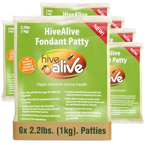 HIVE ALIVE Fondant Bee Food Supplement Easy to Use Feed Enhancer Prevents Starvation During Overwintering Only Fondant Proven to Increase Bee Gut Health and Boost Production -6Pack