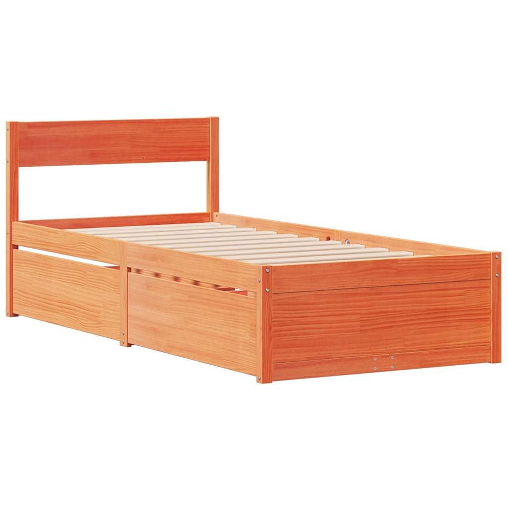vidaXL Giroletto Cassetti Marrone Cera 90x190cm Legno Massello di Pino, Telaio Letto, Base Letto, Letto in Legno, Struttura Letto, Letto