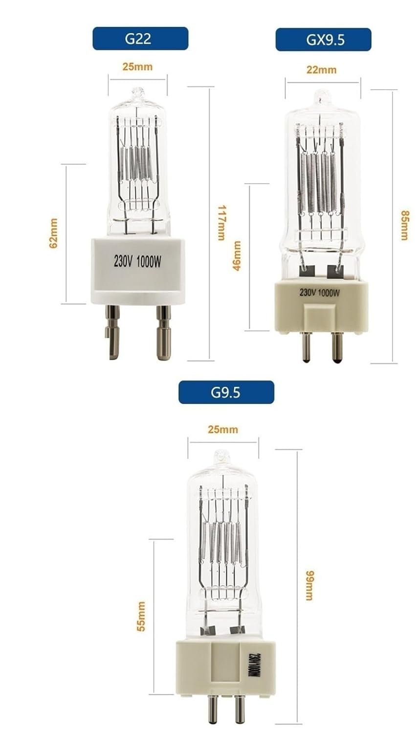 230V 1000W High-Power Halogen Quartz Spotlight Super Bright Lamp for Stage, Film & Marine Applications(G22 230V1000W)