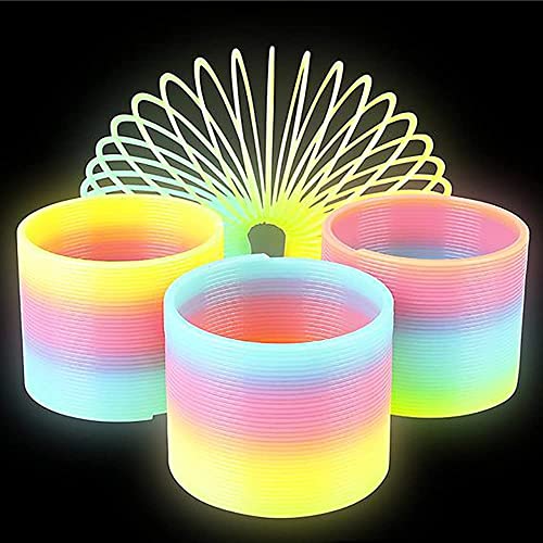 the dreidel company plastic coil spring glow-in-the-dark magic rainbow slingy party favor birthday bag filler stocking stuffers 334 80mm 2-pack