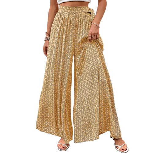 Women High Waist Wide Leg Pants Summer Casual Palazzo Pants Lounge Beach Trousers