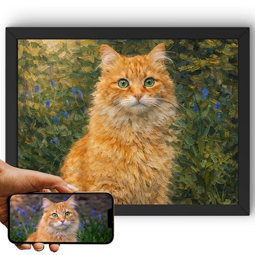 Retrato gato personalizado pintura al óleo paisaje ilustración felina noble y elegante decoración artística sala de estar cartel con o sin marco lienzo plexiglás – Regalo personalizado gato