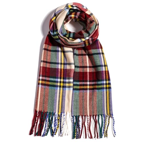 AUSEKALY Scarf For Women Men Winter Plaid Neck Scarves Fall Softest Classic Warm Lightweight, Beiga, Red Green, Medium