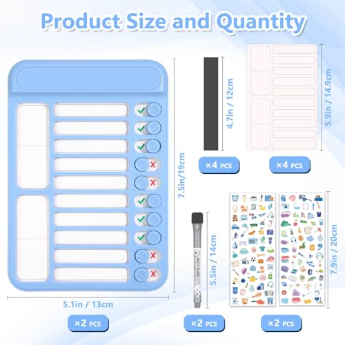 Image of Audab 2Pcs Dry Erase Chore Chart for Kids, Magnetic Checklist Board, My Chores Slider Chart to Do List Board, Routine Reward Chart Schedule Board Task Tracker for Home Refrigerator, Wall, Desk (Blue)