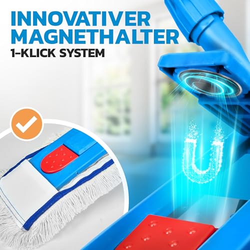 VIOVIE Premium Wischer Hospital Komplett Set 40CM und Reinigungswagen mit Auswringfunktion | Krankenhaus Mopp | 90-160 Teleskopstiel mit Kugelgriff | Magnethalter mit 1 klick System (40cm) – Bild 3