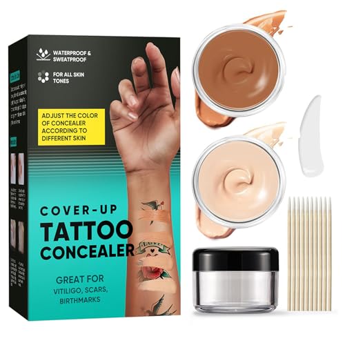 Tattoo Cover Up Makeup Waterproof 2 Colors Professional Body Concealer Set Long Lasting and Invisible Body Makeup Suitable for Vitiligo Dark Spots Scars