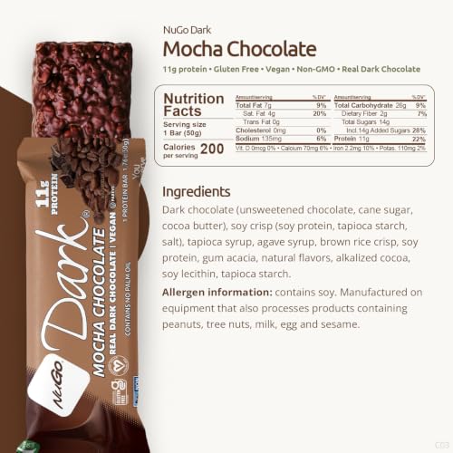 Barra NuGo Dark Chocolate Mocha 11g proteína 24 u miniatura 3