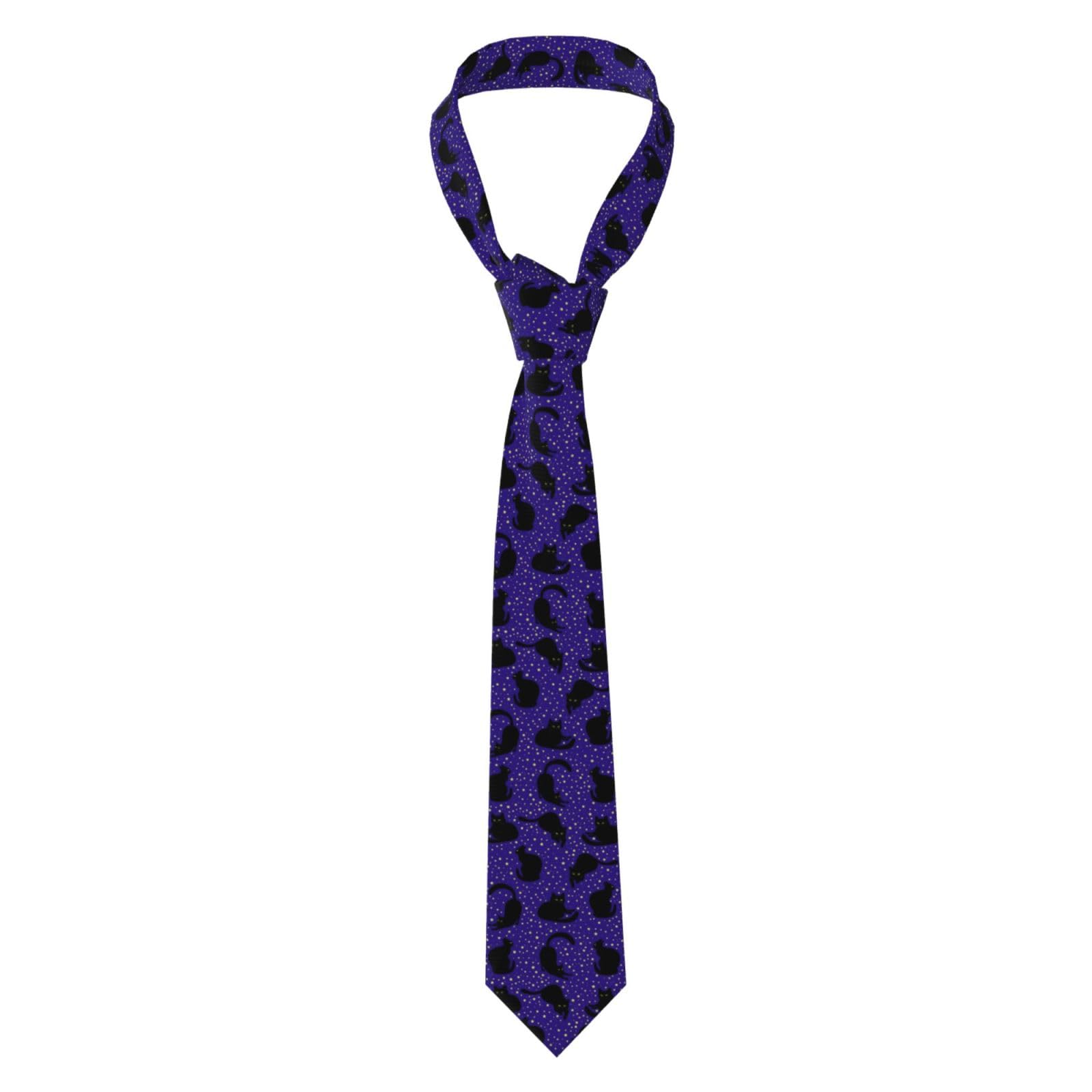 FAQRTIV Men'S Necktie Cosmic Black Cat Classic Silk Tie Neck Ties Classic Design Satin Print Tie Formal Neckties For Men