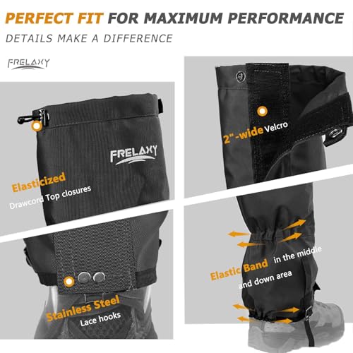 Image of Frelaxy Leg Gaiters Ultra HIGH-Performance Hunting Gaiters, 100% Waterproof Hiking Gaiters with Upgraded Rubber Foot Strap, Adjustable Snow Boot Gaiters