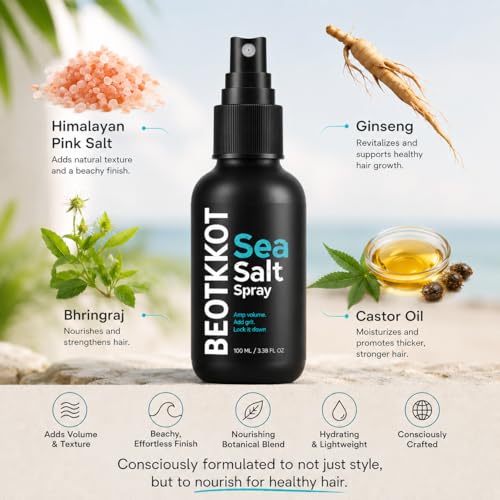 Image of Sea Salt Spray for Hair Styling - Texture & Beachy Waves | Instant Volume, Lightweight Matte Finish, No Residue | With Bhringraj & Vitamin E | No Alcohol | Made for Indian Hair & Harsh Weather| For Men & Women 100 ml (100ml)