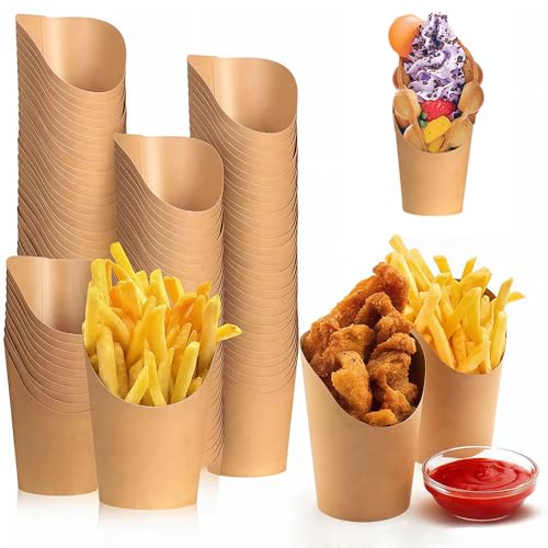 Kraftpapier Becher 60 Stück 12oz Frites Halter Bubble Waffeleisen Tüten Kraftpapierbecher Pommes Tüten Pommes Frites Becher Frozen Dessert Supplies Pommestüte Snacktüten für Alle Arten Von Partys