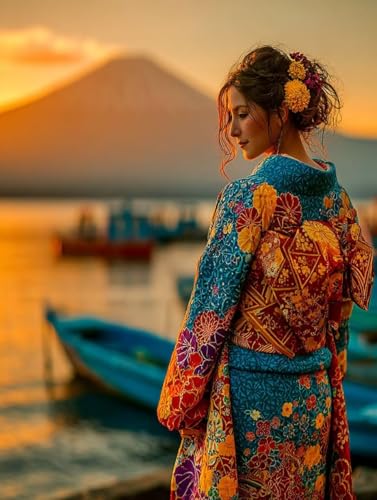 ペイントバイナンバー 芸者 ナンバーペイント 海 大人用 初心者向け 手塗り 塗り絵 ハンドメイドクラフトアート 簡単 DIY 数字油絵 セット 含む インテリア アクリル 水彩絵の具, レトロ インテリア 壁飾り ホームデコレーション ギフト 額縁付き