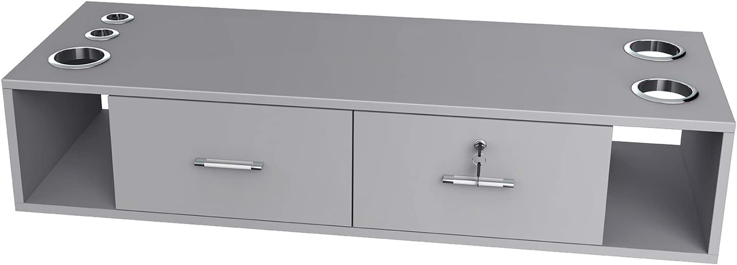 OmySalon Wall Mount Styling Station for Hair Stylist,Beauty Barber Spa Equipment,Salon Cabinet Station with Locking Drawers,Bathroom Dresser with 5 Hair Dryer Holders, Grey