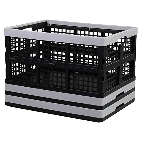 CadineUS 3 Packs 32 Quart Folding Collapsible Crates, Folding Storage Bin Cover