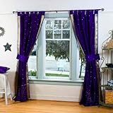Sólo tintorería Indo morado Tab Top Sari pura cortina (43 cm x 84 en.) con sujeción a juego.