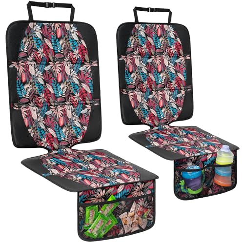 Image of Car Seat Protector for Child Car Seat, 2 Pack Baby Car Seat Covers with Mesh Pockets & Non-Slip Backing 600D Durable Seat Protector Under Baby Car Seat for Car Back Seat (Red Leaves, Large)