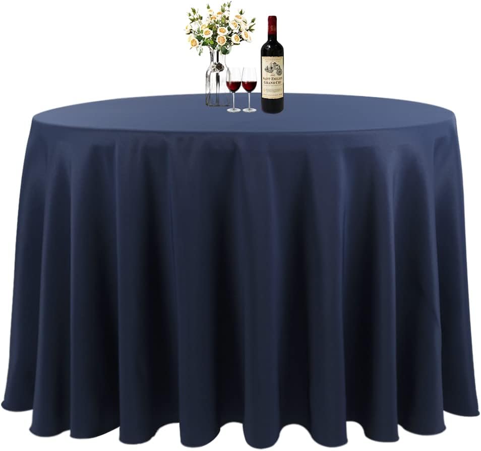 Navy Blue 132 Inch Round Tablecloth, Washable Polyester Table Cover, for Wedding, Restaurant, Party & More Navy Blue Round-132-Inch