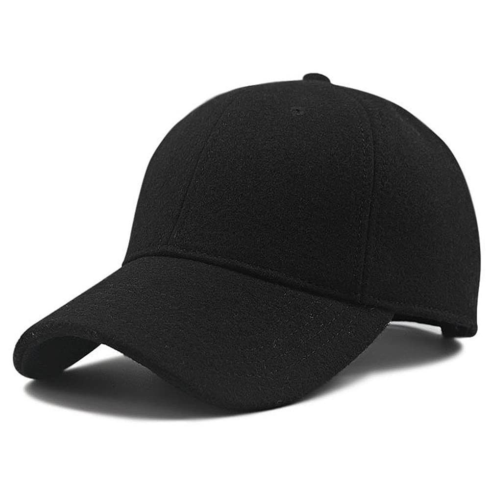 XXL 62-65cm Wool Baseball Cap Oversize Men Winter Warm Hat for A Big/Large Head (Structured, Black)