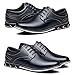 AWINIWI Men's Casual Dress Shoes Comfortable Blue Wide Width Fashion Dress Sneakers Men Office Classic Mens Oxfords Leather Business Casual Shoes Formal Size 9