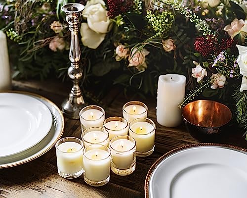 set of 4 white votive candles clear glass filled unscented soy wax candle for home dcor weddings spa holidays party and diy