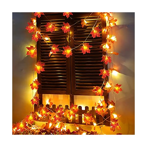 2 pack fall decor enlarged maple leaf thanksgiving decorations fall lights thick leaf garlands,total 20ft 40led lights battery operated waterproof halloween decorations home indoor outdoor autumn - image 5
