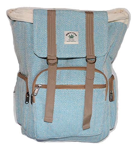HIMALAYAN Sac à dos en chanvre / sac à dos jour en fibre de chanvre / sac à dos de randonnée pour le voyage, les loisirs, le sports, la nature  avec cordon, fait à la main au Népal, Modèle 67.5 bleu