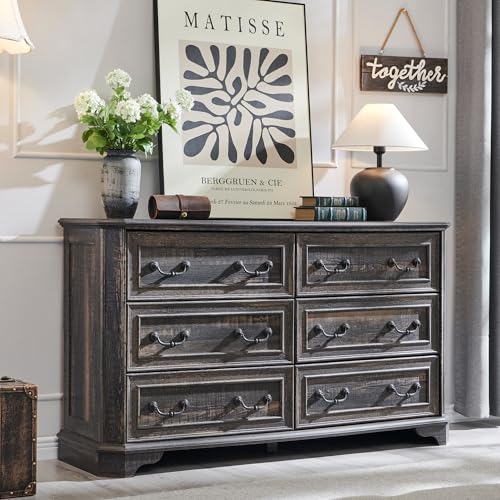 T4TREAM Farmhouse 6 Drawers Dresser for Bedroom, 54" Wide Wood