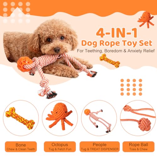 Chew Rope Dog Toys for Puppy: Teething Durable Interactive Tug Play with Rubber Treat Ball for Small Medium Breed - Christmas Birthday Gift - Image 4