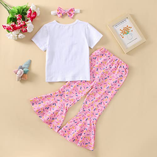 Toddler Baby Girl Birthday Outfit Sweet Long Sleeve T-Shirt Doughnut Bell-Bottoms Pants Headband Clothes Set3