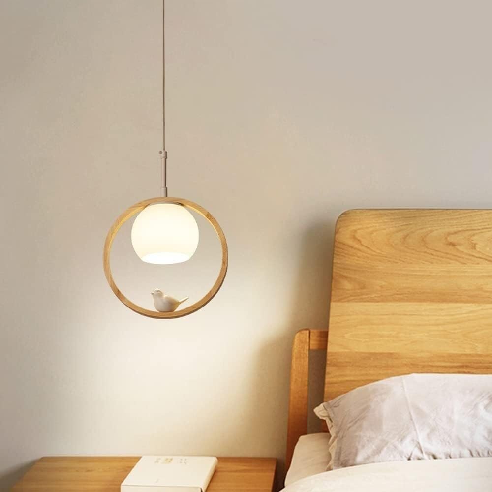 Suspension oiseau bois moderne luminaire suspendu cuisine salon verre globe