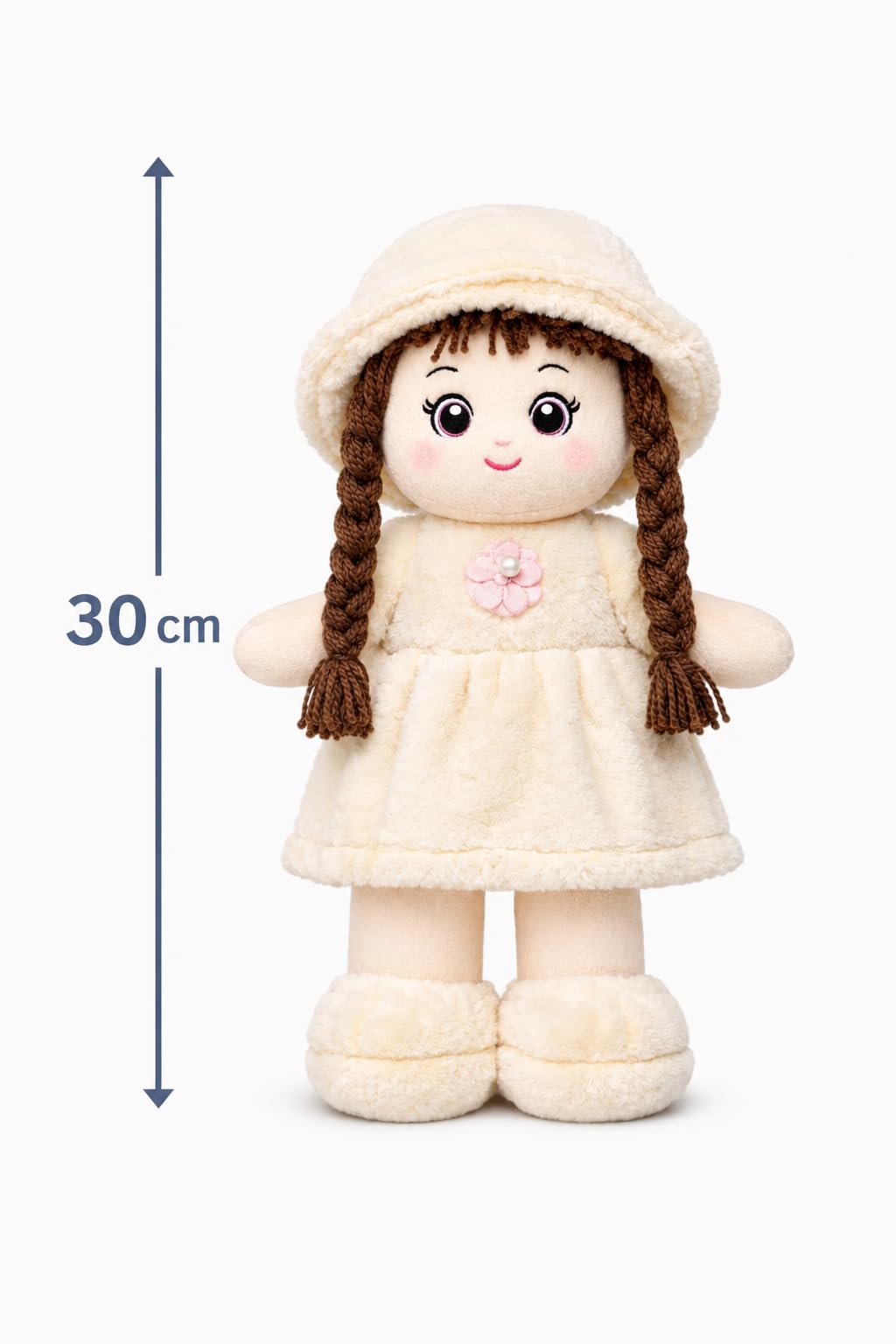 Soft Plush Girl Doll, Cream, Ultra-Soft Fabric with PP Cotton