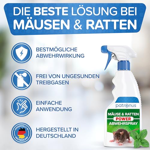 Hochwirksames Ratten & Mäuse Abwehr-Spray zum Mäuse vertreiben [250ml] mit Pfefferminzöl gegen Mäuse für Haus & Garten, effektiv Mäuse dauerhaft vertreiben mit Mäuse-Gift Alternative
